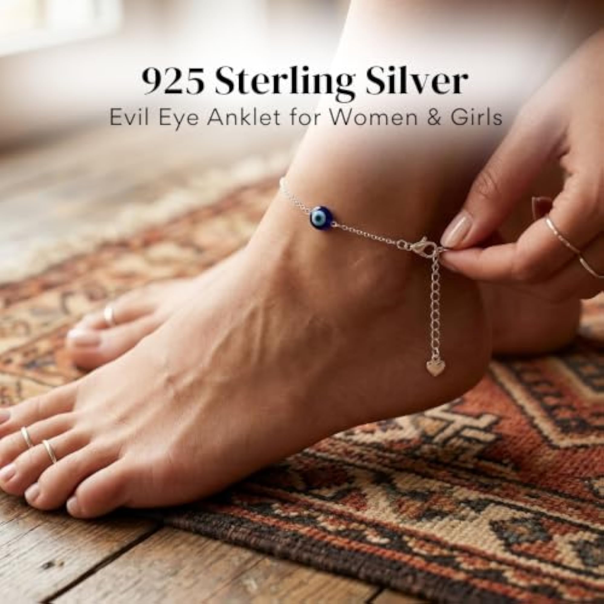 Women's 925 Sterling Evil Eye Anklet with Nazar Charm